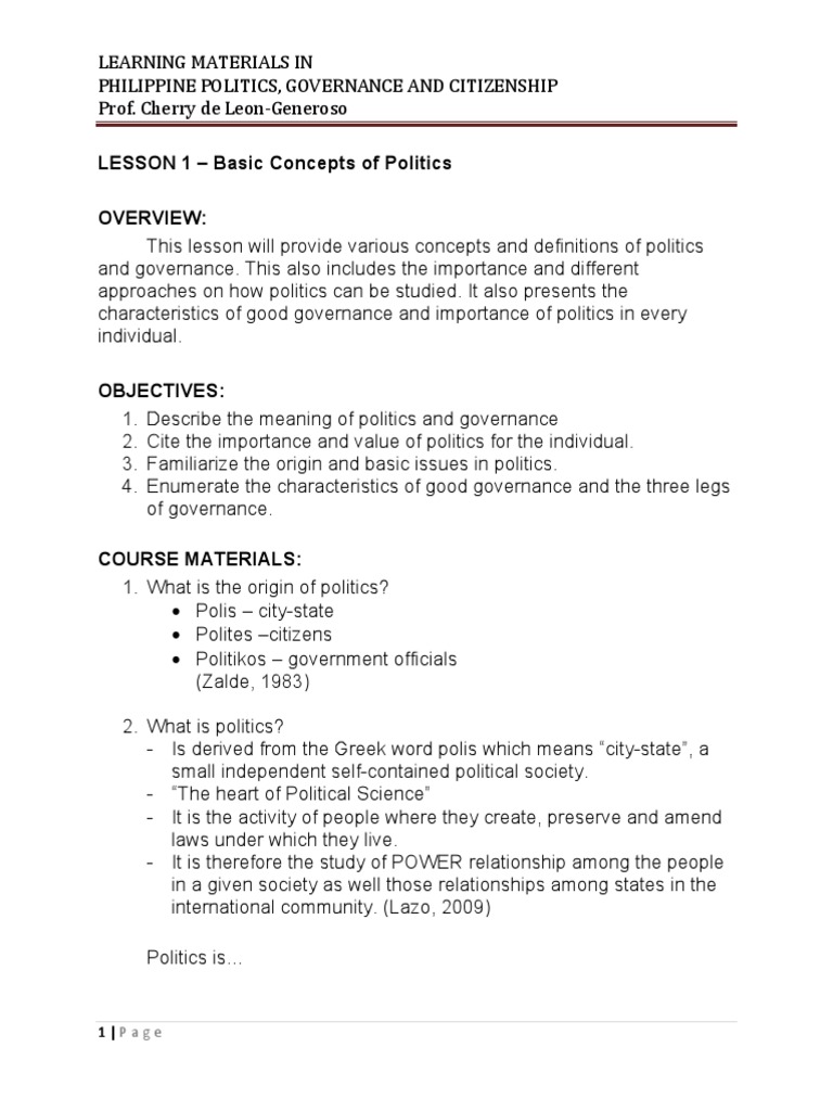 Concepts of Politics and Governance | PDF | Rodrigo Duterte | Governance
