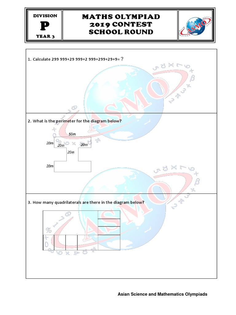 Year 3 Maths Olympiad 2019 Questions | PDF | Teaching Mathematics | Numbers