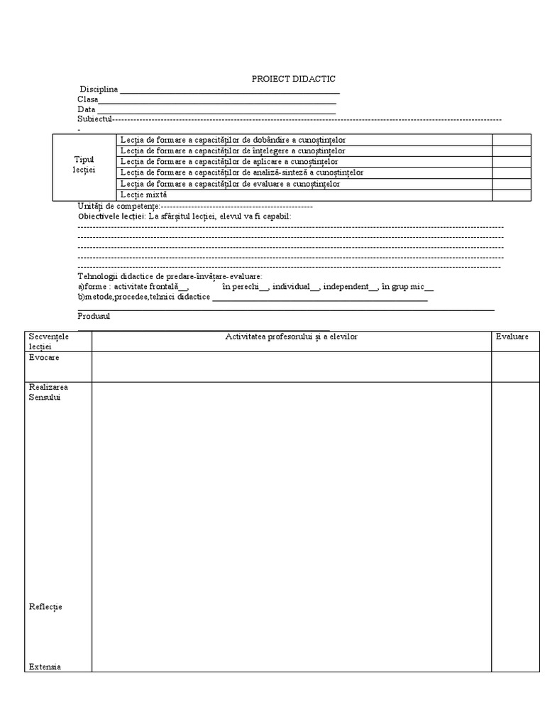 Proiect Didactic Model 1 | PDF