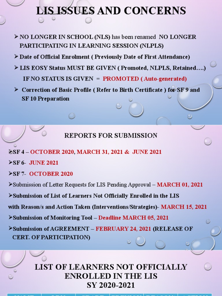 LIS Issues: Enrollment and Reporting Updates | PDF | Finance & Money ...