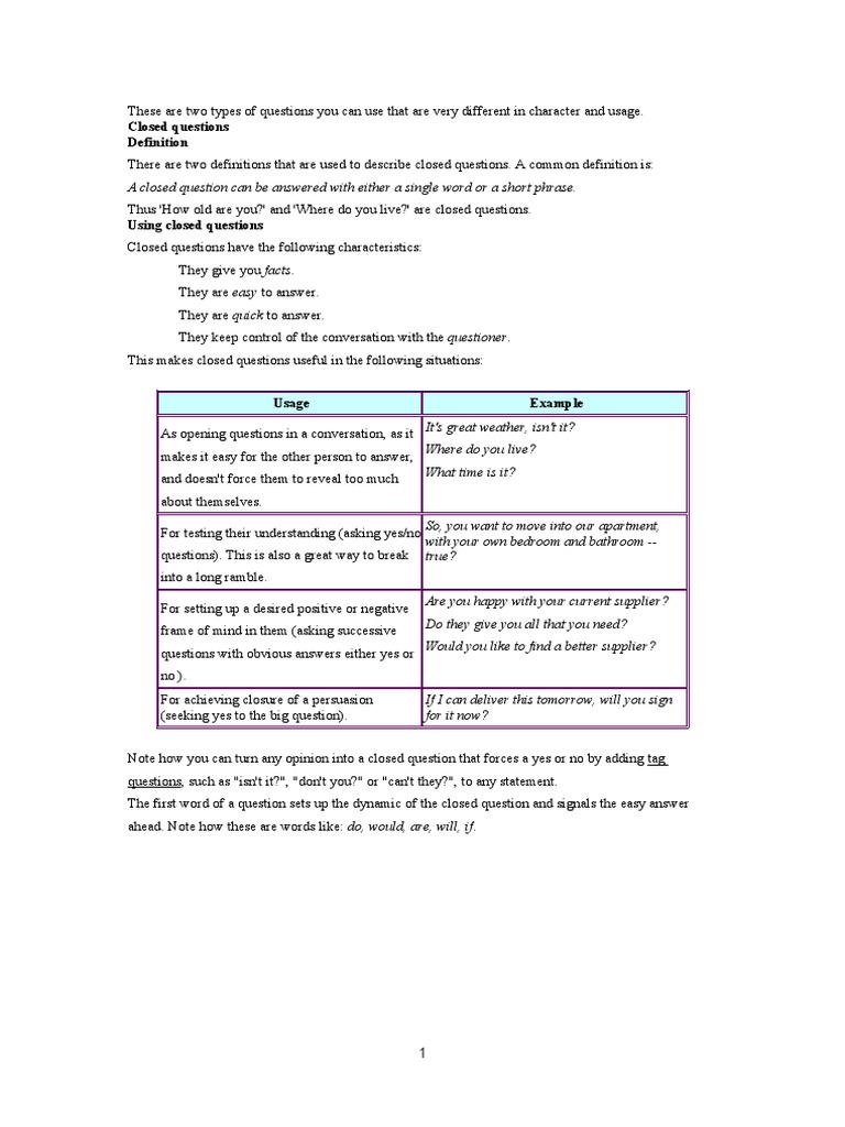 Open vs Closed Questions Explained | PDF | Question | Human Communication