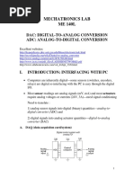 Mechatronics Lab ME 140L: Dac: Digital-To-Analog Conversion Adc: Analog-To-Digital Conversion