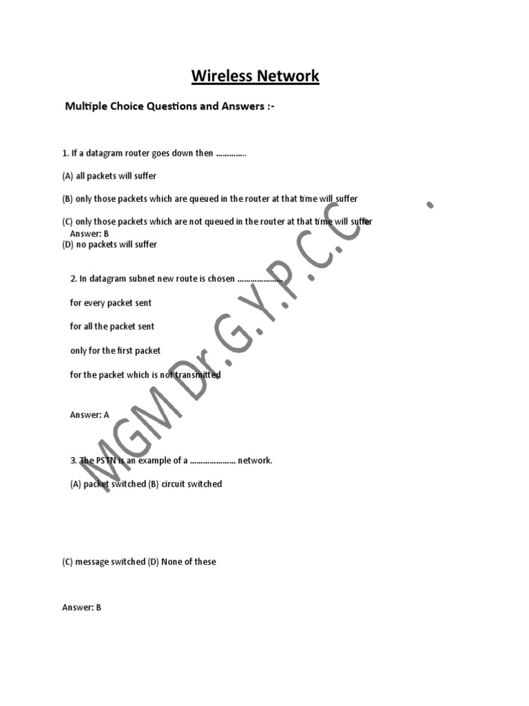 Wireless Networking MCQs and Answers | PDF | Routing | Network Congestion
