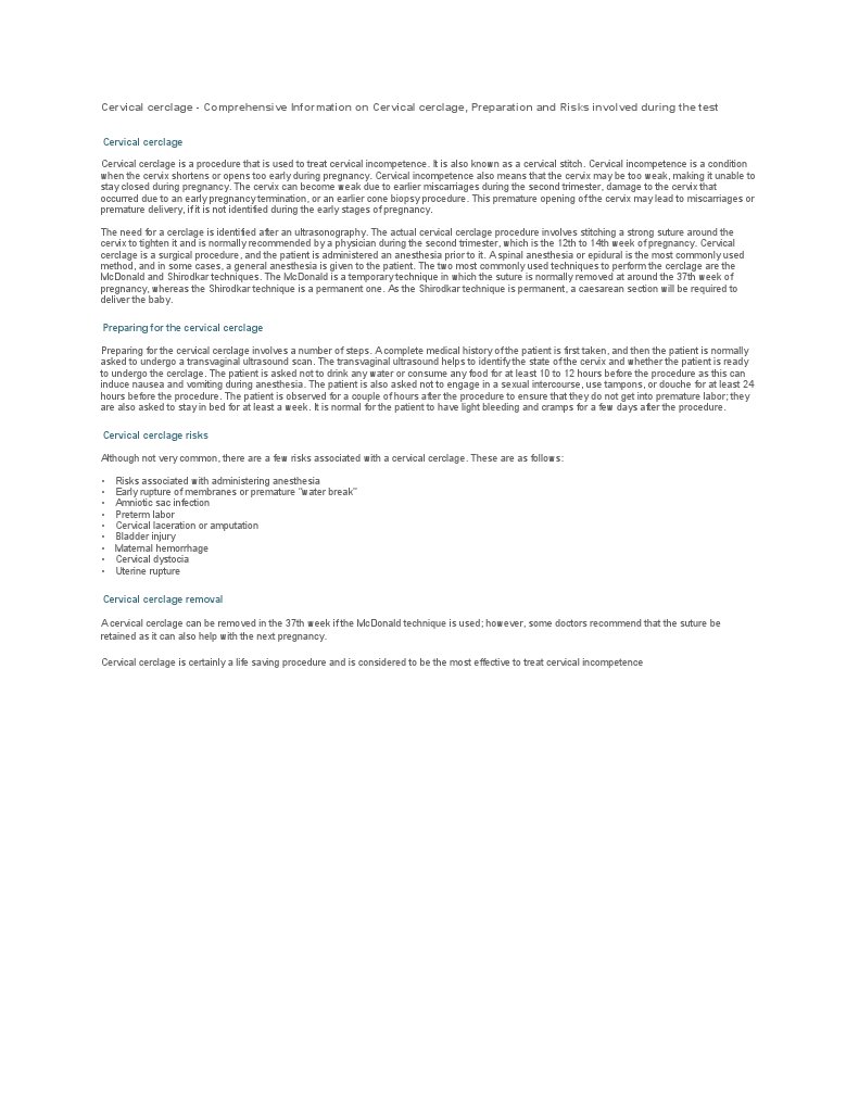 Cervical Cerclage: Procedure, Prep & Risks | PDF | Preterm Birth ...