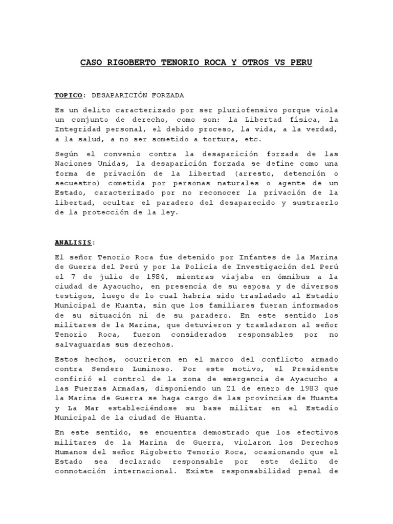 Caso Rigoberto Tenorio Roca y Otros VS Peru | PDF | Violación | Perú