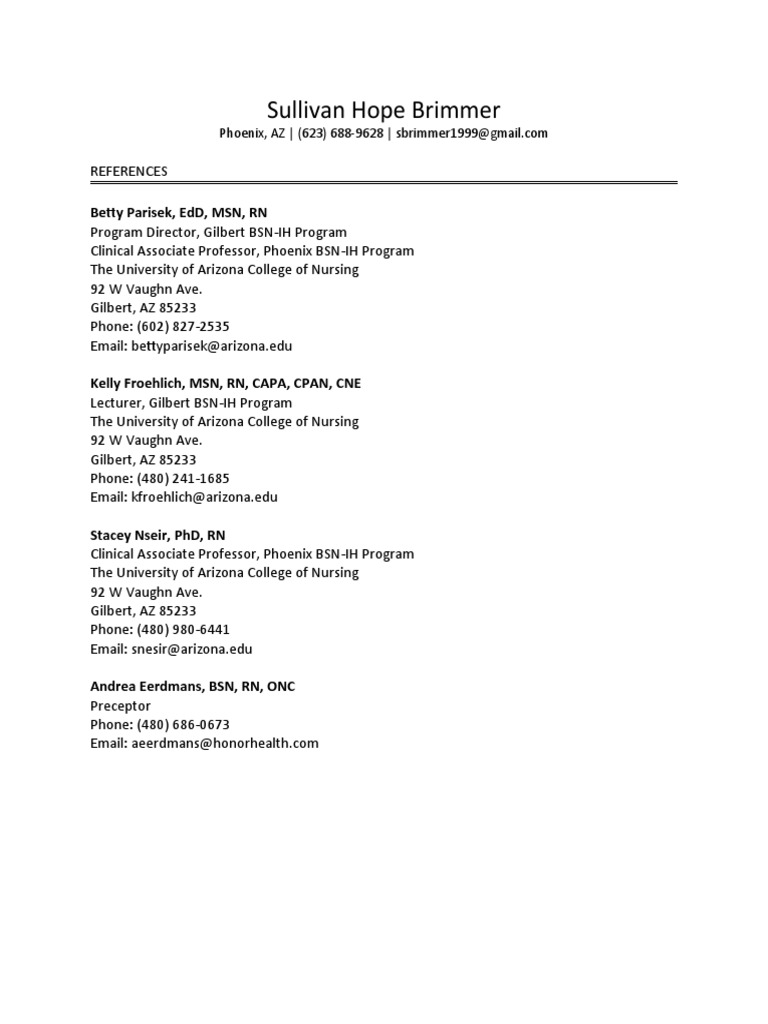 Nursing Program References List | PDF
