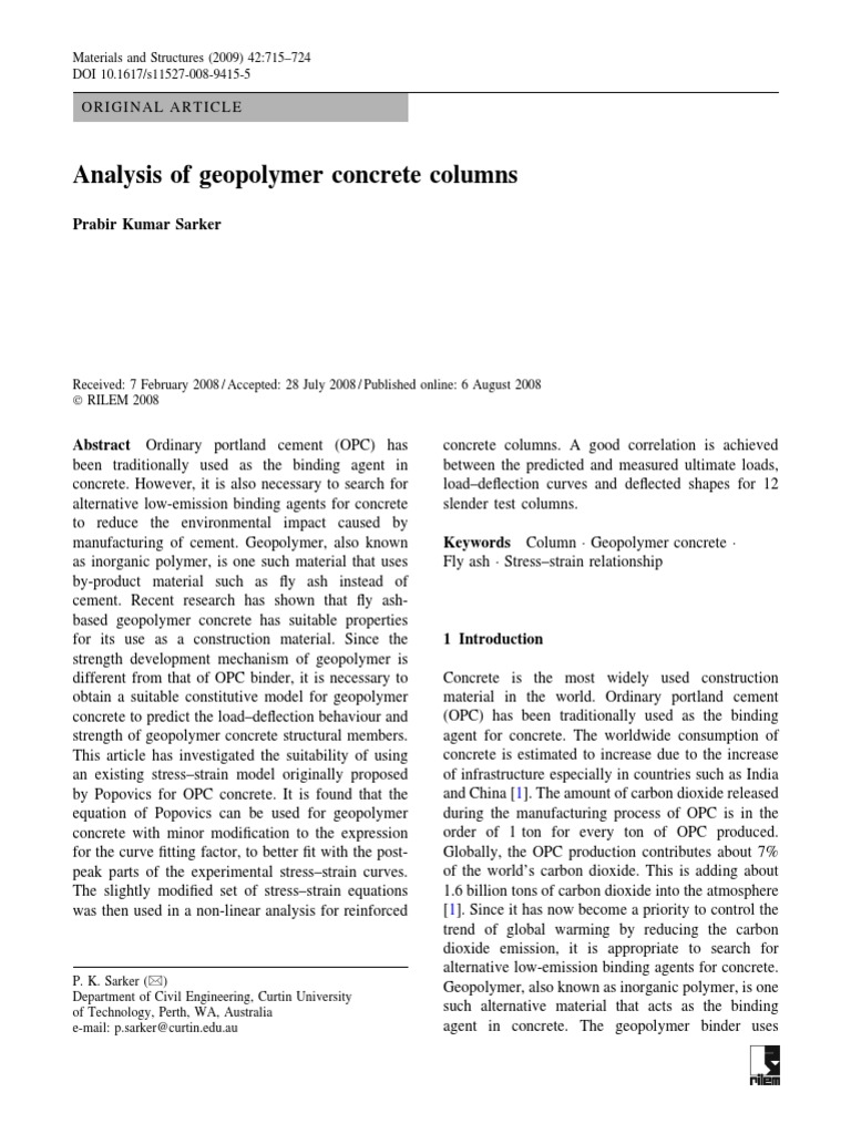 Geopolymer Concrete Analysis | PDF | Strength Of Materials | Concrete