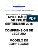 Nivel Básico de Inglés Septiembre 2016 Comprensión de Lectura Modelo de Corrección