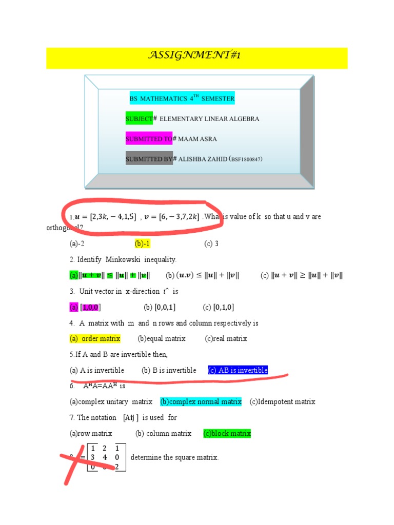 ELA Lect 1 To 35 Combine MCQ's | PDF | System Of Linear Equations ...