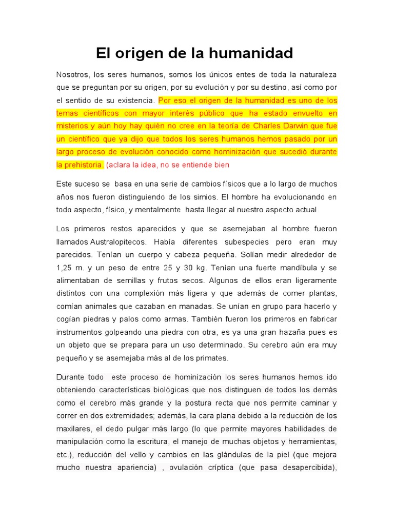 Origen y evolución de la humanidad | PDF | Evolución | Evolución humana