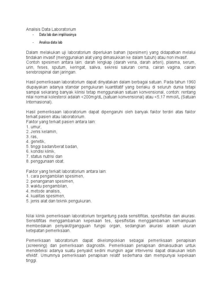 Analisis Data Laboratorium Klinis | PDF | Sains & Matematika