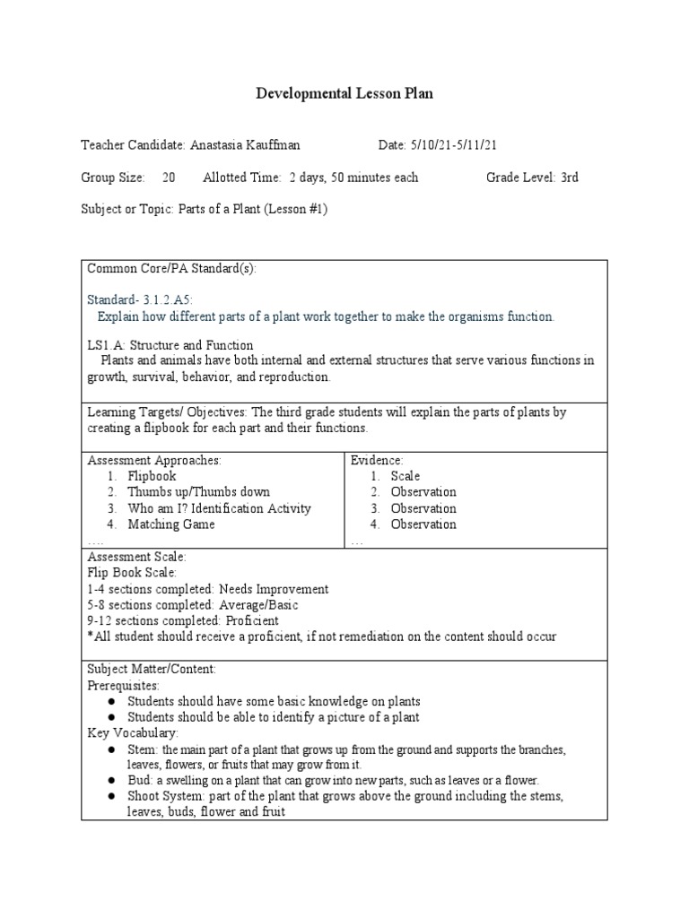 Plant Unit Lesson Plan 1 | PDF | Plants | Plant Morphology