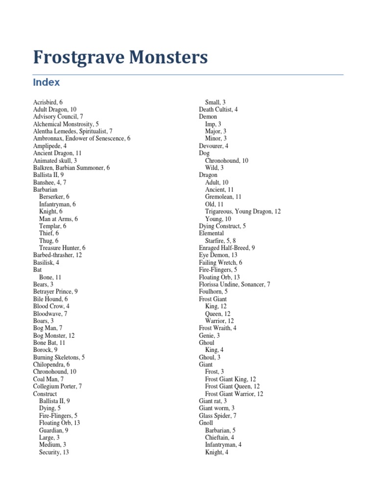 Frostgrave Monsters PDF Weaponry Nature