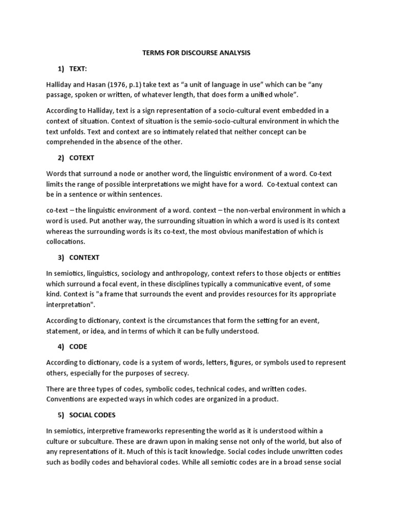 Terms For Discourse Analysis | PDF | Context (Language Use ...