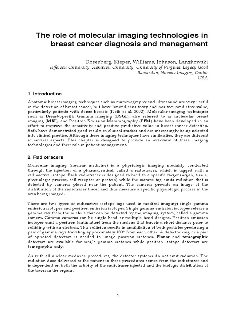Molecular Breast Imaging Chapter | PDF | Medical Imaging | Radioactive ...