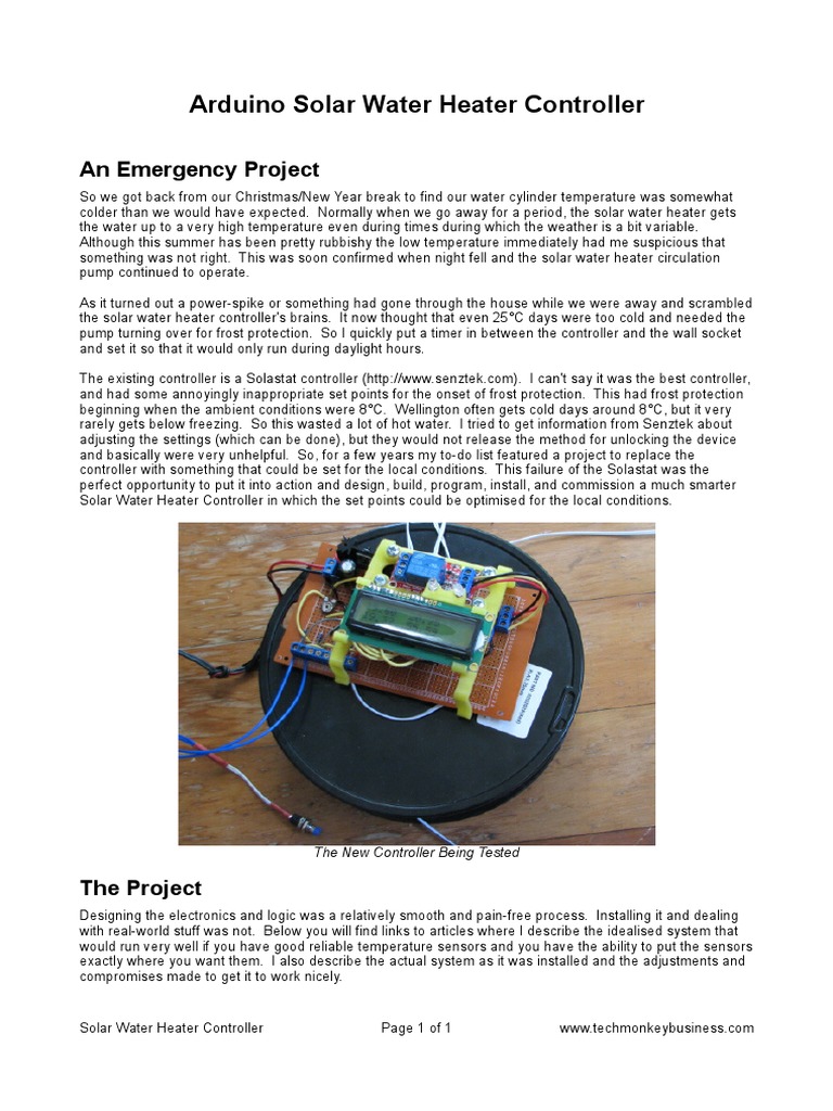 Arduino Solar Water Heater Controller An Emergency Project Download