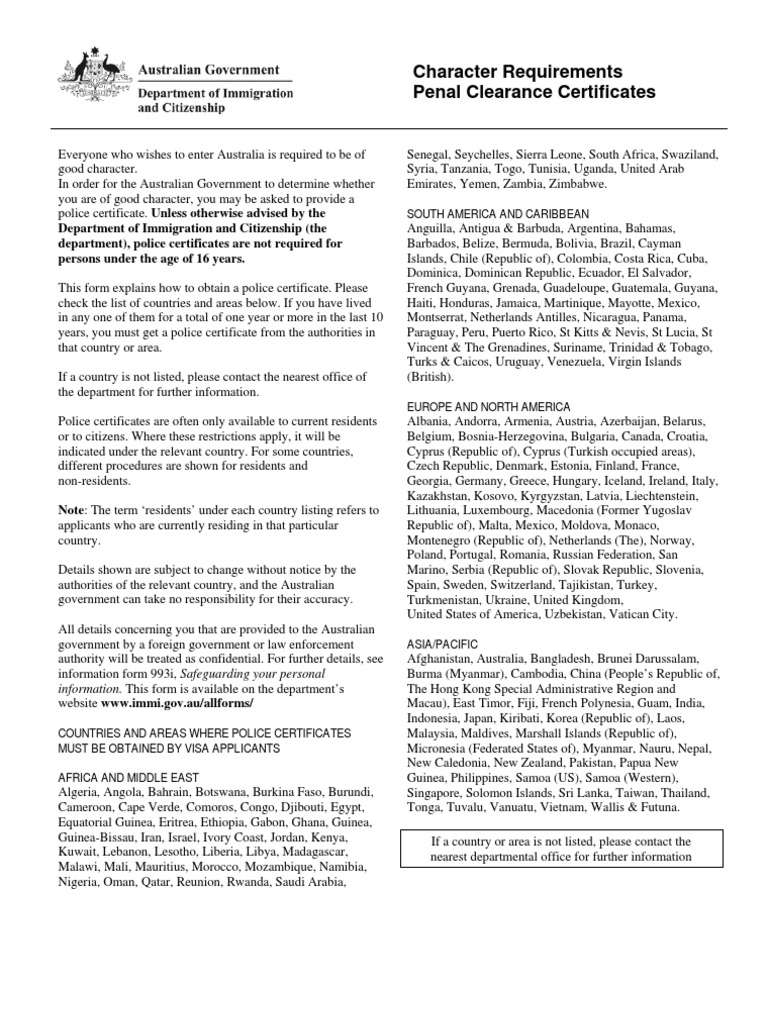 Police Certificate Requirements for Australia | PDF | Criminal Record ...