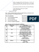 List of Centers For Provisional Candidates 1 - 2 - 3 - 4 - 5