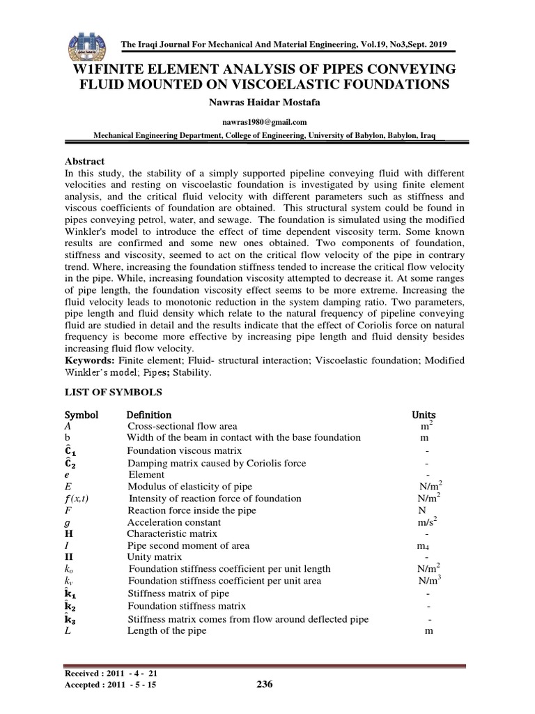 Finite Element Analysis of Fluid Conveying Pipes | PDF ...