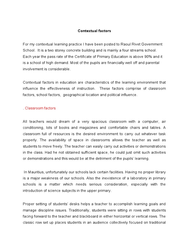 Contextual factors in education examples picture