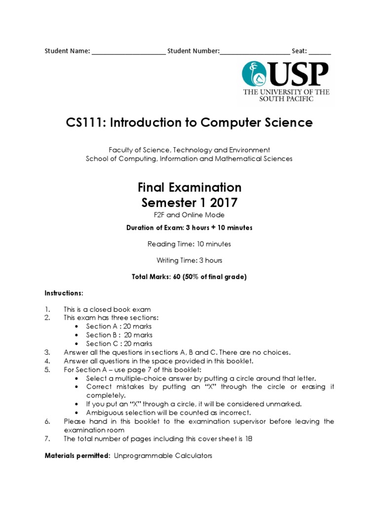 CS111 Exam | PDF | Array Data Structure | Test (Assessment)