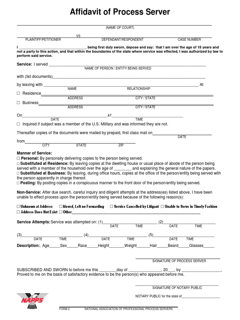 Affidavit of Process Server Template | PDF | Service Of Process ...