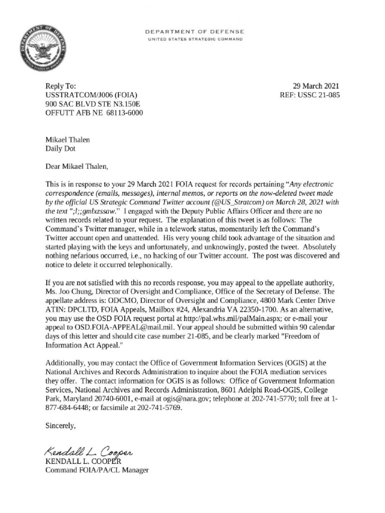 USSTRATCOM Twitter Incident Response | PDF | Freedom Of Information Act ...