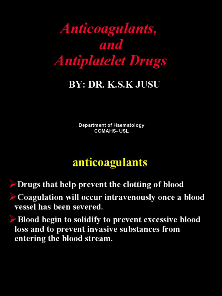 Anticoagulants and Antiplatelets PDF Aspirin Coagulation