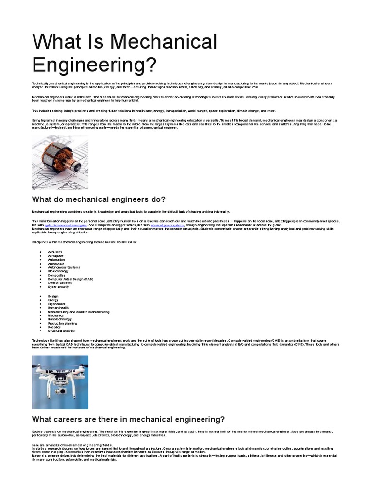 Overview of Mechanical Engineering | PDF | Engineer | Mechanical ...