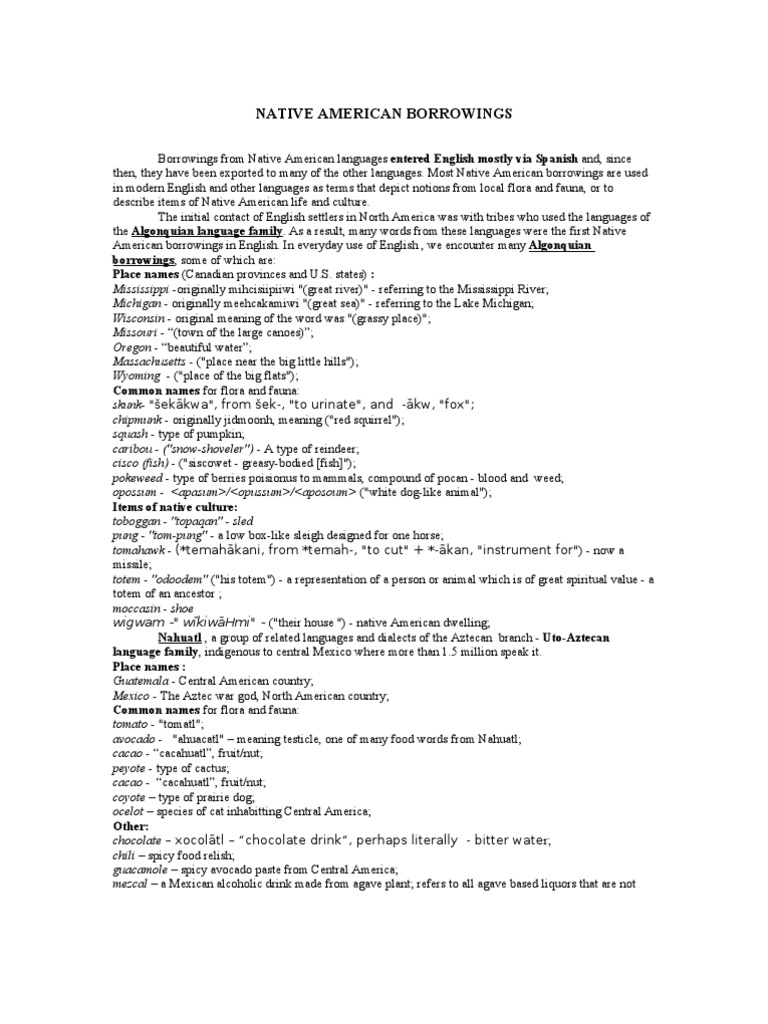 Native American Words in English | PDF | Indigenous Peoples Of The ...