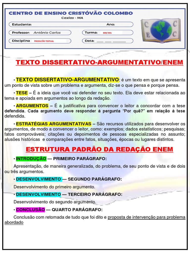 Estrutura Padrão Da Redação Enem 3 Aula | PDF