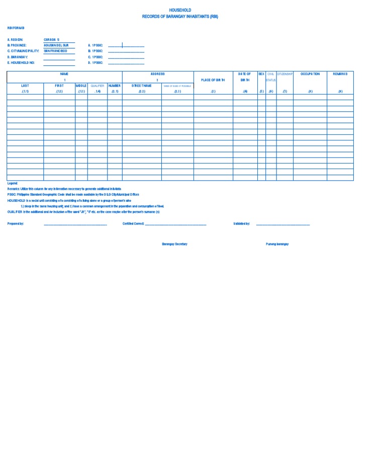 Barangay Inhabitants Record Form | PDF