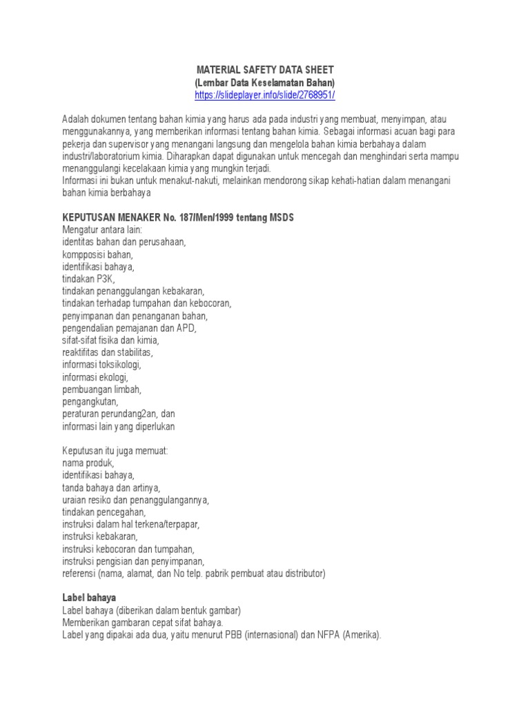 Panduan Lengkap MSDS untuk Keselamatan Kimia | PDF