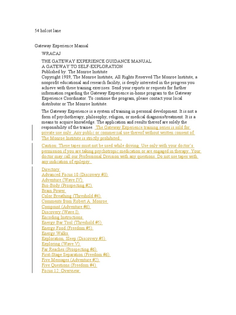 Complete HemiSync Gateway Experience Manual PDF Perception Consciousness
