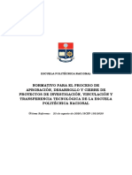 Normativo Proceso Aprobación Desarrollo y Cierre Proyectos de Investigación Vinculación y Transferencia Tecnológica Agosto 2020