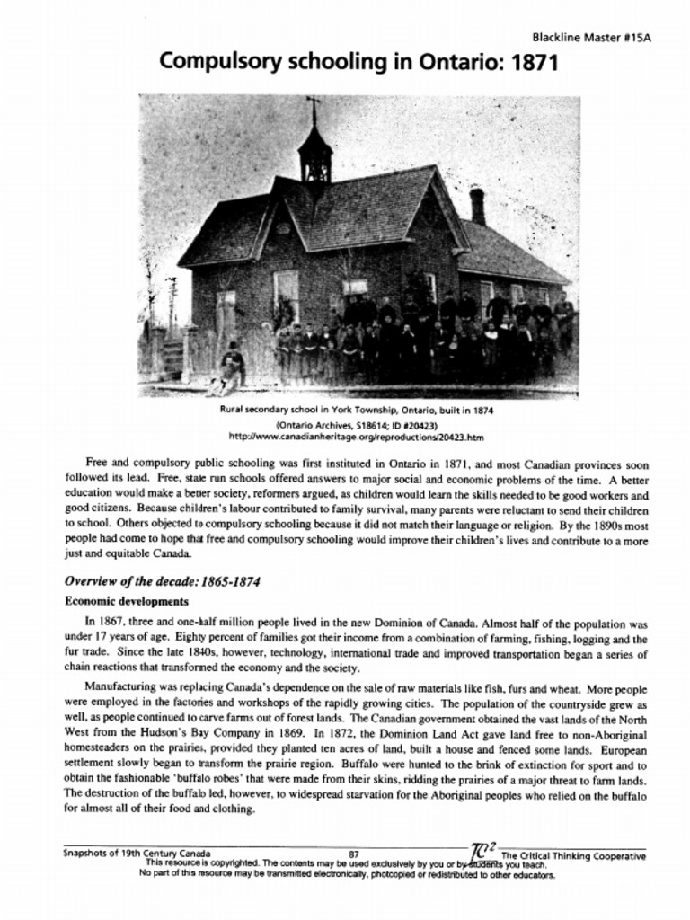 Compulsory Schooling in Ontario: 1871: Overview of The Decade: 1865 ...
