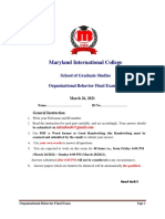 Maryland International College: School of Graduate Studies Organizational Behavior Final Exam
