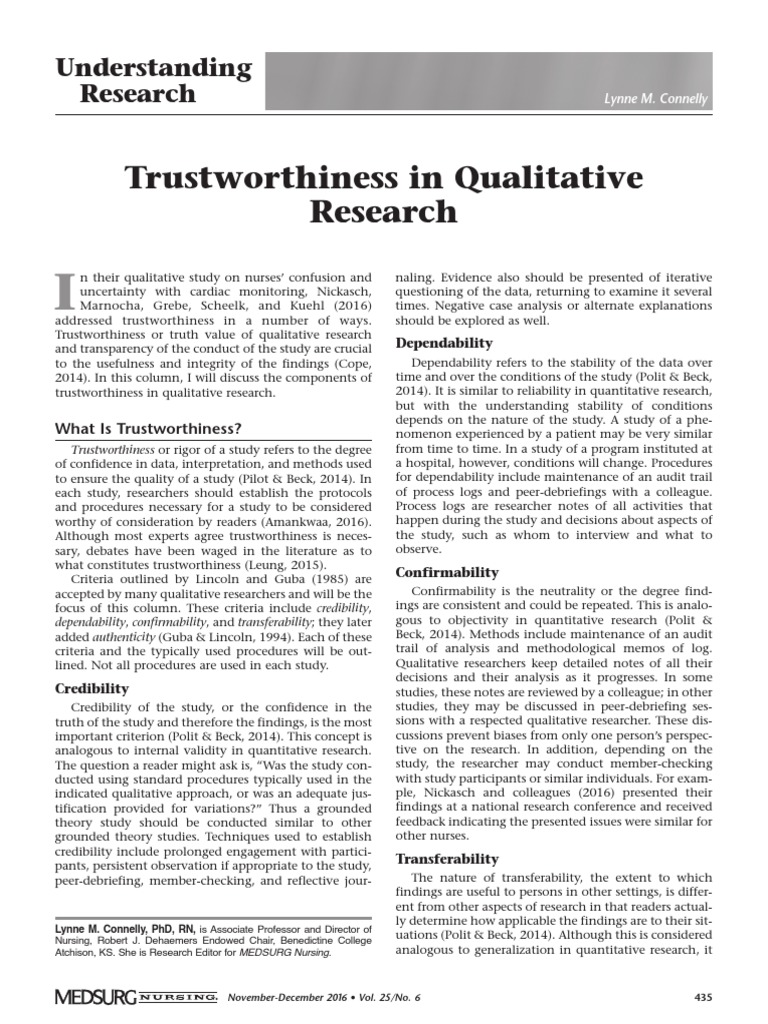 trustworthiness in qualitative research. medsurg nursing