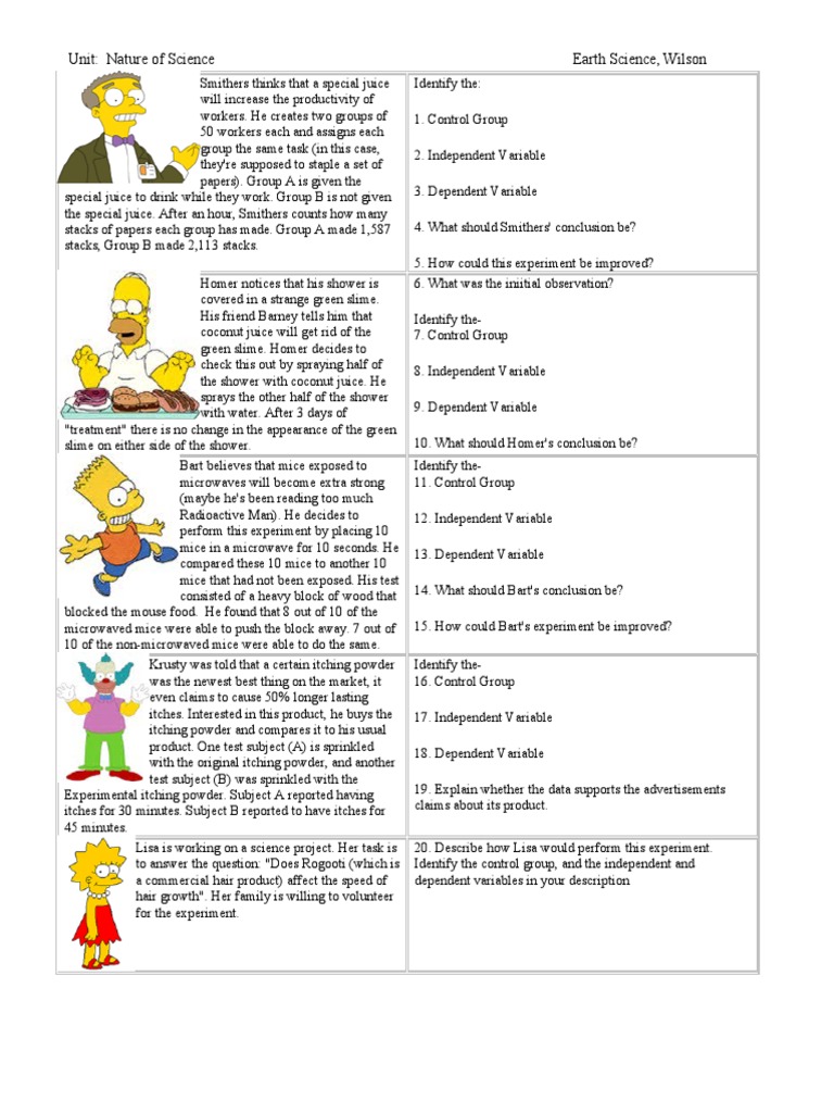 Unit: Nature of Science Earth Science, Wilson | PDF | The Simpsons |  Experiment