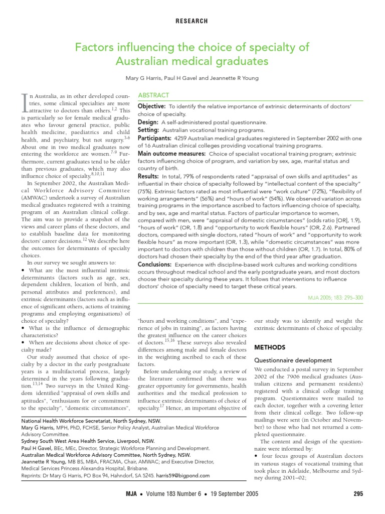 Factors Influencing The Choice of Specialty of Australian Medical ...