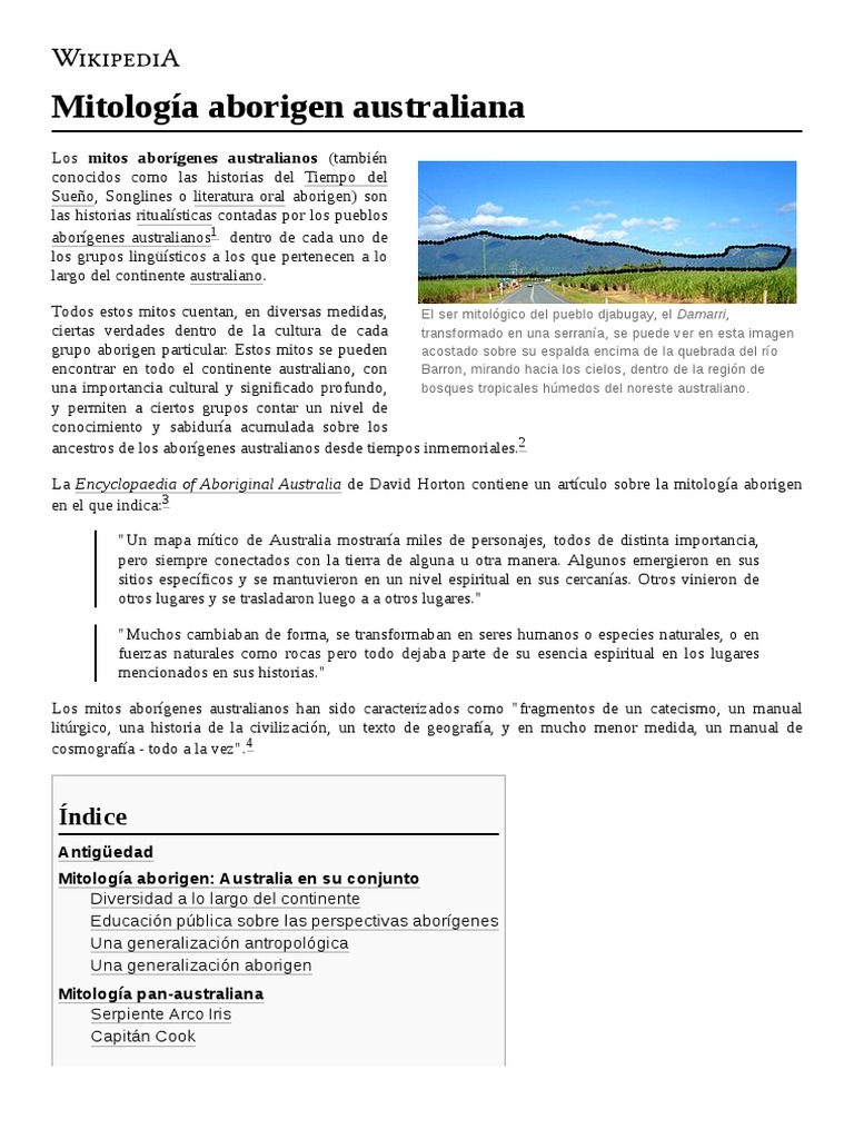Mitología Aborigen Australiana PDF Religión y creencia Antropología