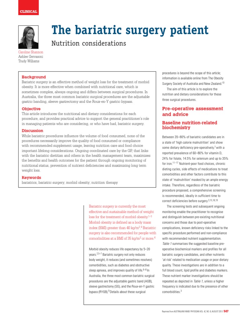 BARIATRIC SURGERY NUTRITION intelligence overview