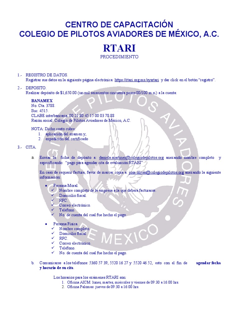 Registro y Cita para Examen RTARI | PDF