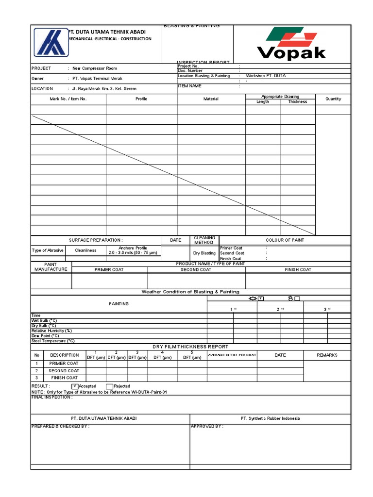 Blasting & Painting Inspection Report | PDF | Paint | Building Materials
