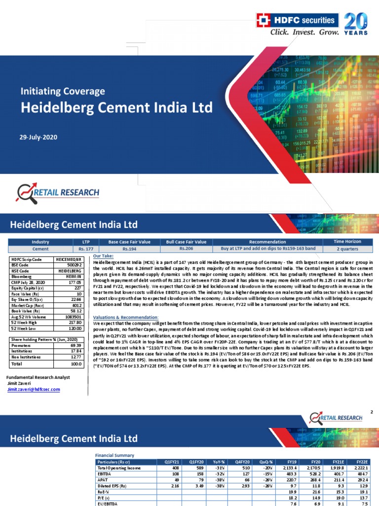 Heidelberg Cement India LTD Initiating Coverage 29072020 PDF Securities (Finance