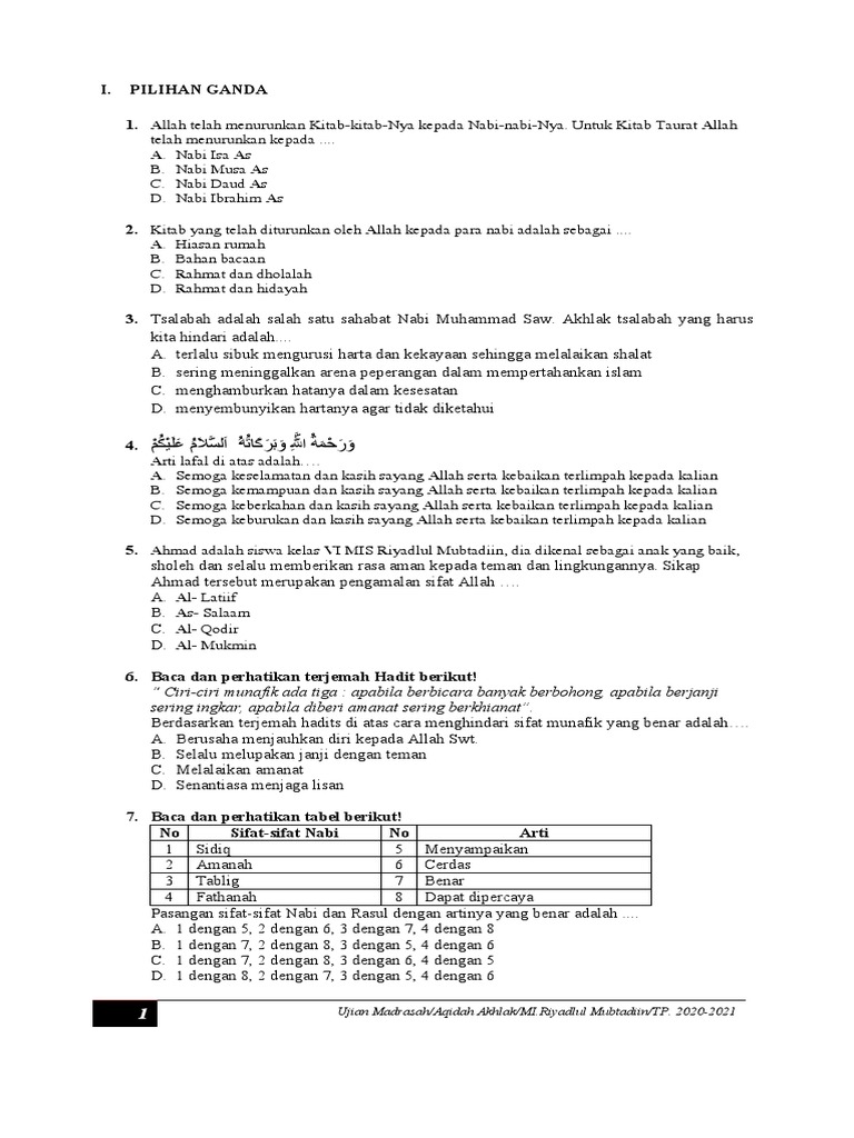 Soal Aqidah Akhlak | PDF