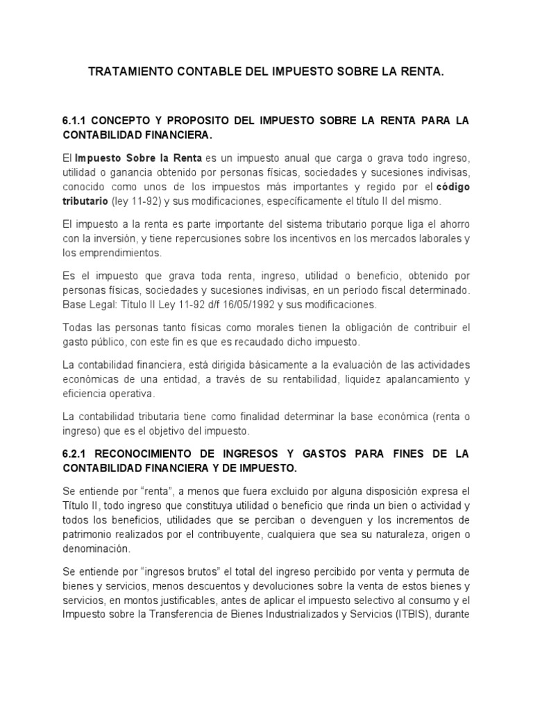 Contabilización del Impuesto sobre la Renta | PDF | Impuesto sobre la ...