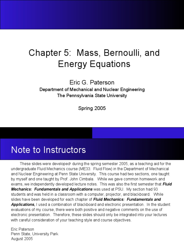 Bernoulli and Energy Equations in Fluid Mechanics | PDF | Fluid ...