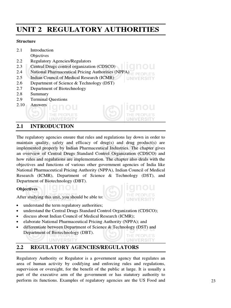 Unit 2 Regulatory Authorities: Structure | PDF | Science | Business