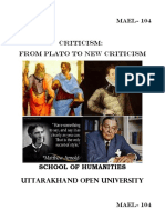 Criticism: From Plato To New Criticism: School of Humanities Uttarakhand Open University